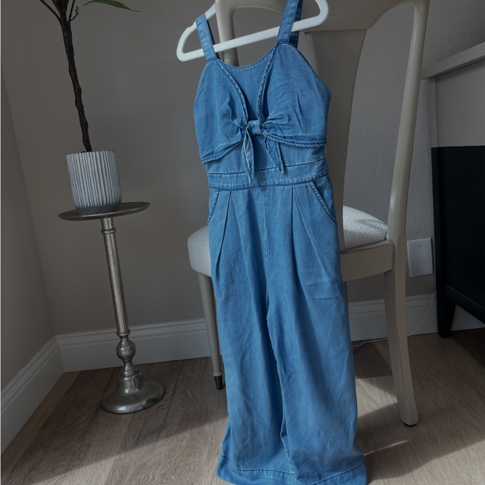 Habitual Girls' Denim Tie-Front Overalls in Blue